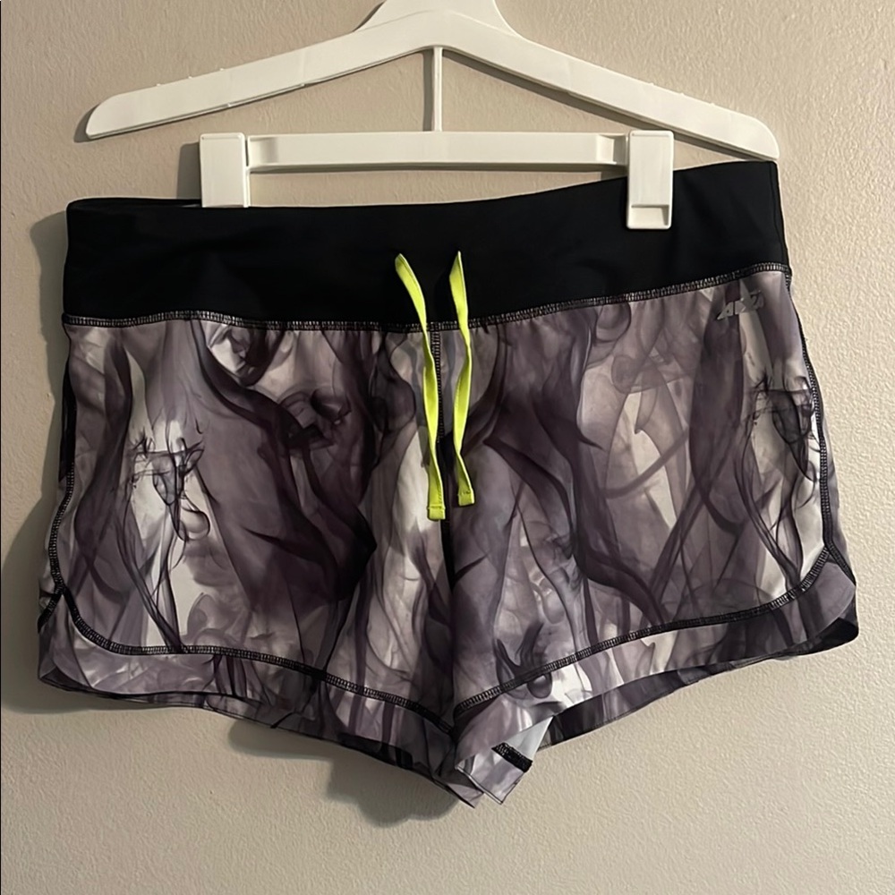 Avia Black and Gray Athletic Shorts with Geometric Pattern